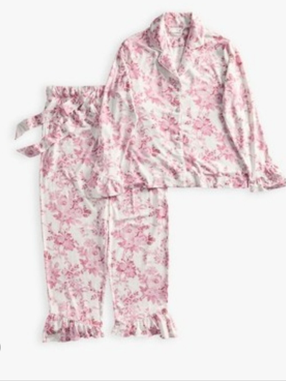 LoveShackFancy X Pottery Barn Teen PJs XXS Pink White Garden Damask Flannel